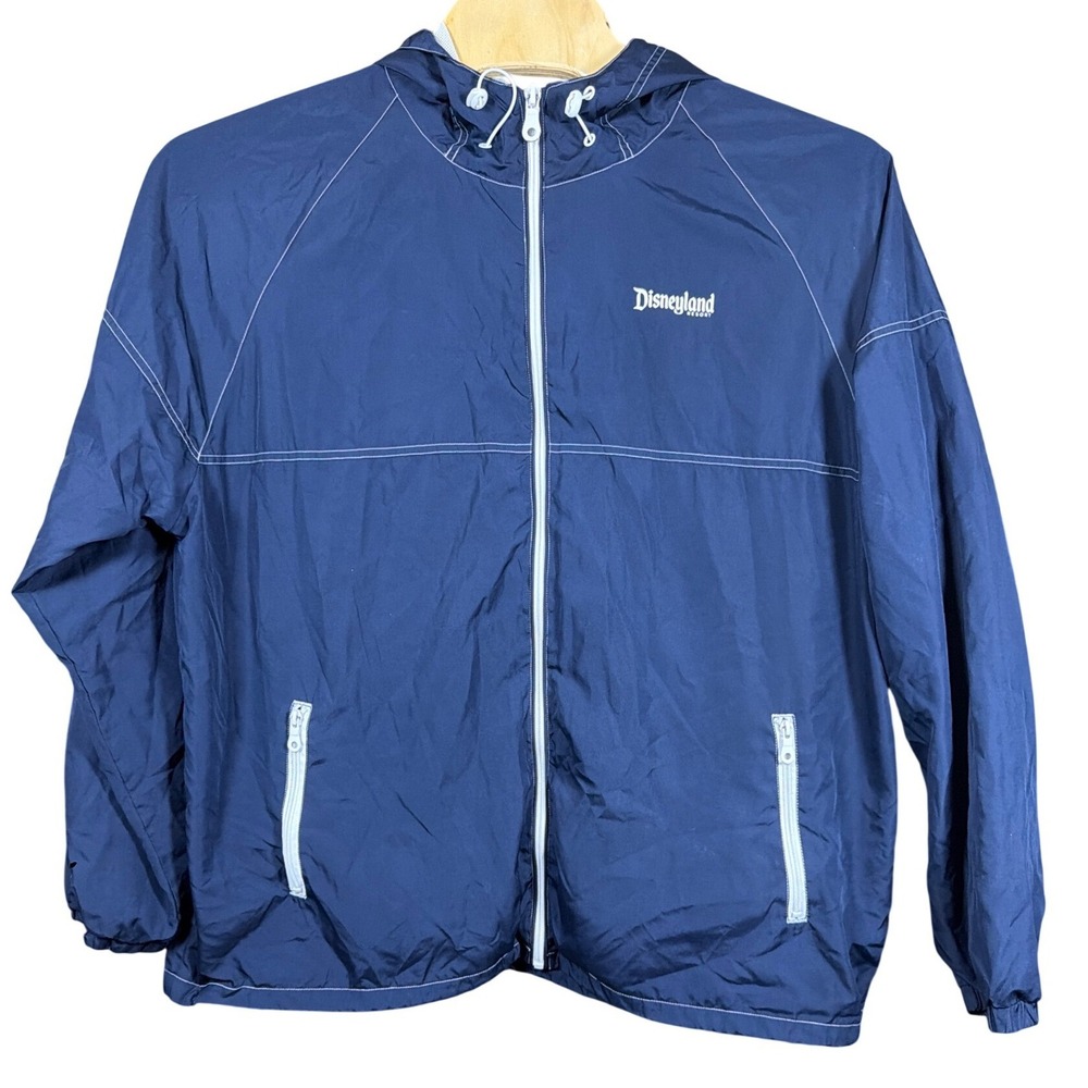 Disneyland Resort Windbreaker Mens XXL Blue Hooded Full Zip Disney Parks Jacket